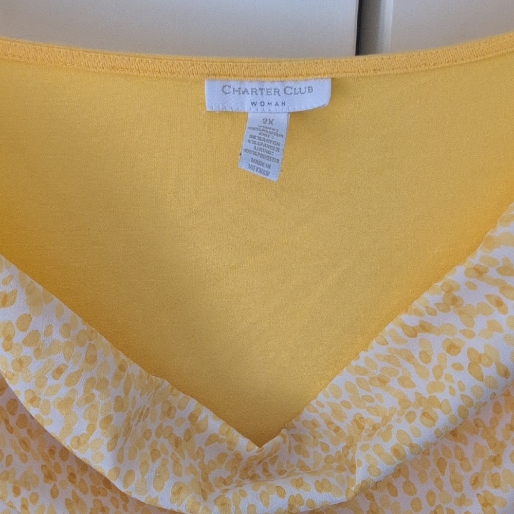 Charter Club Yellow and Cream Sleeveless Layered Blouse - Picture 2 of 4